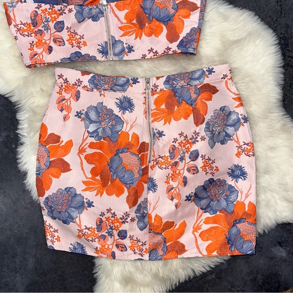 Fashion nova Asami floral skirt set jacquard pink peach orange navy cute - Picture 13 of 14